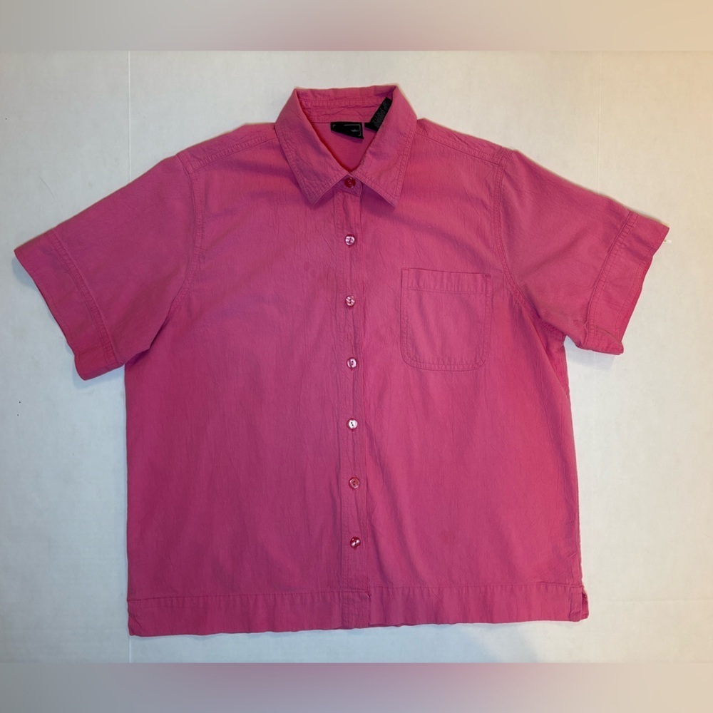 Vintage Bobbie Brooks 100% cotton pink short sleeve button down blouse XL (18W)
